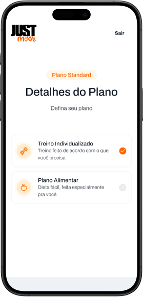 Tela de Treino do aplicativo Team JustMove